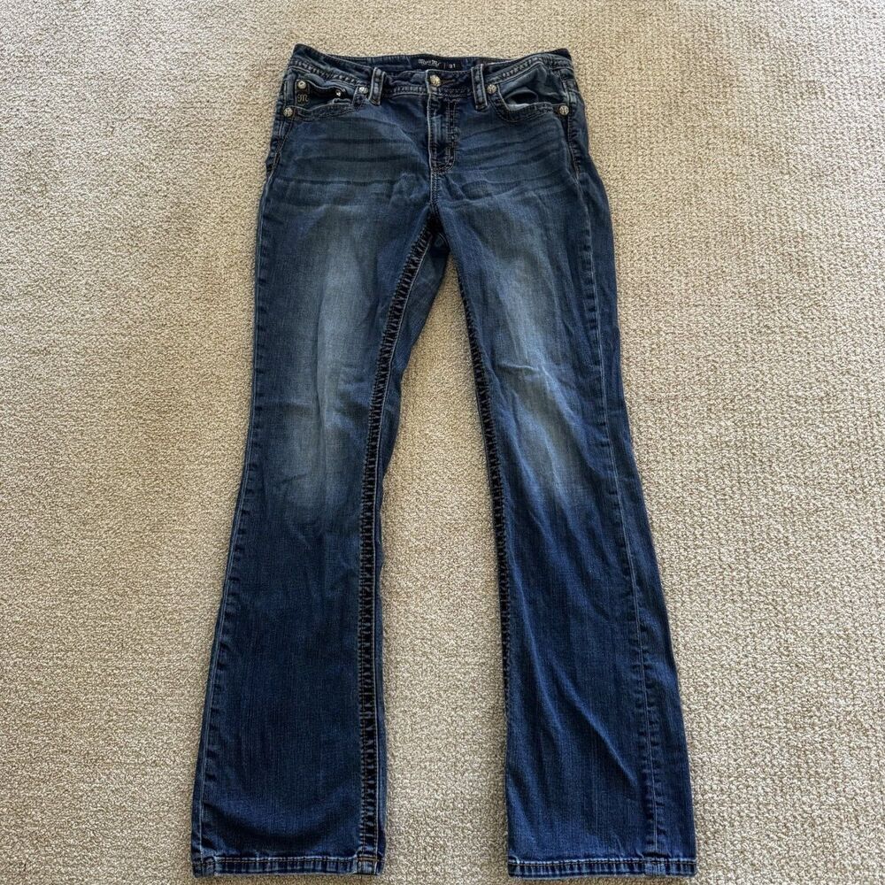 Miss Me Heaven Mid-Rise Bootcut Jeans Women's Size 31x34 Embellished Flapless